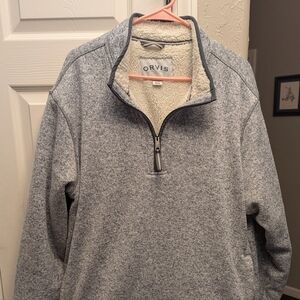 Orvis Heathered sherpa Gray Zip-Up Sweater Sz XL